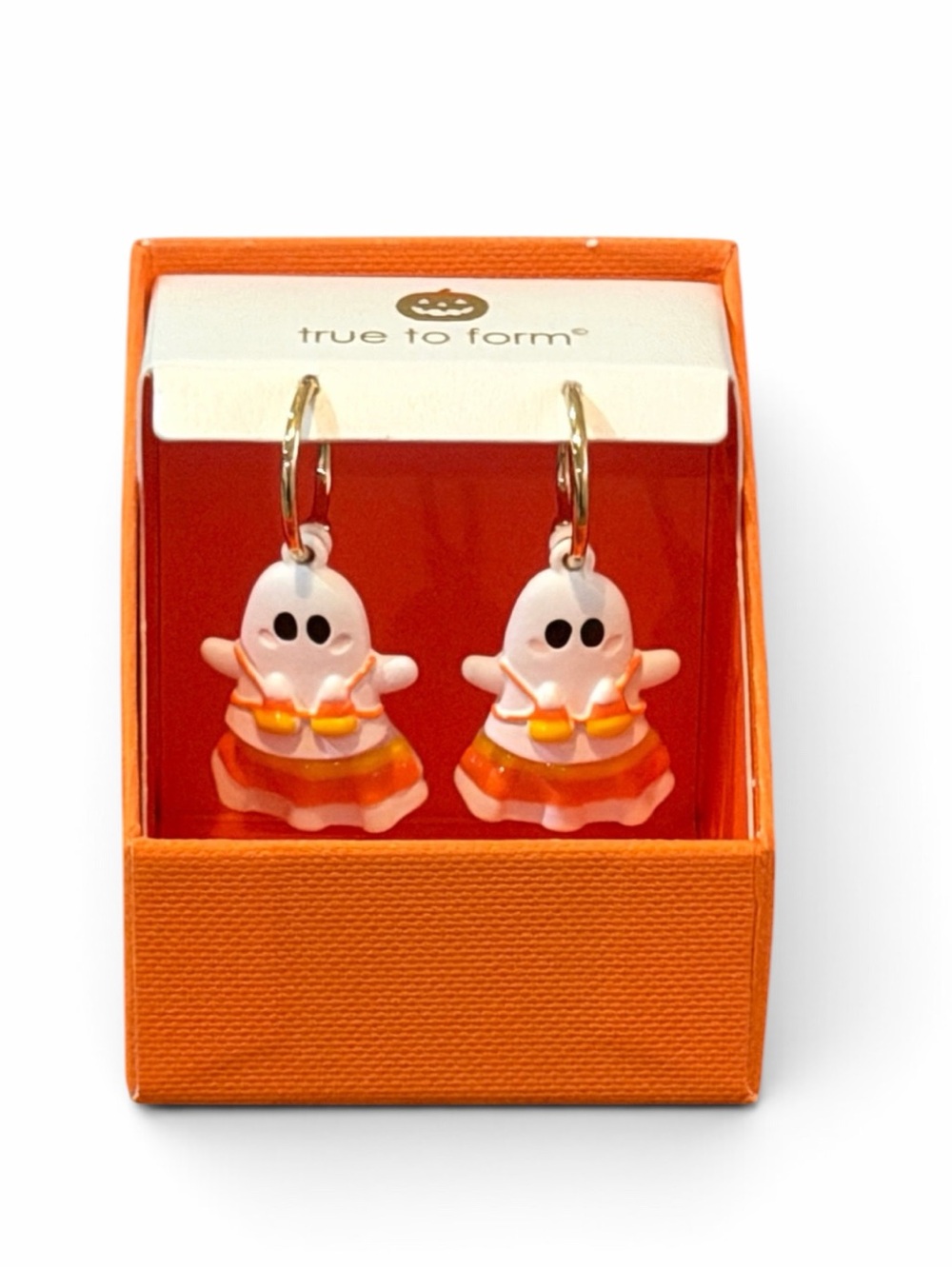 Halloween Ghosts in Candy Corn Bikini Top Skirt Dangle Hoop Dress Earrings